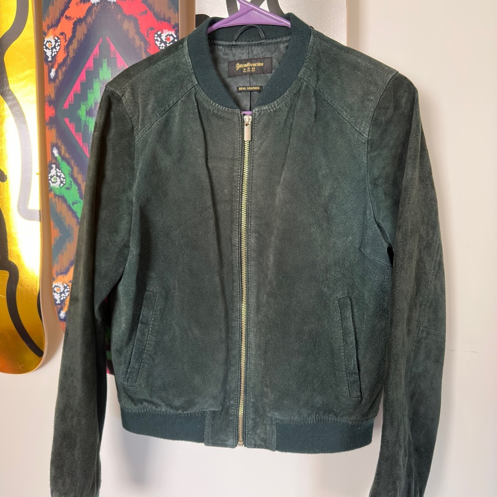 Biker leather suede jacket green